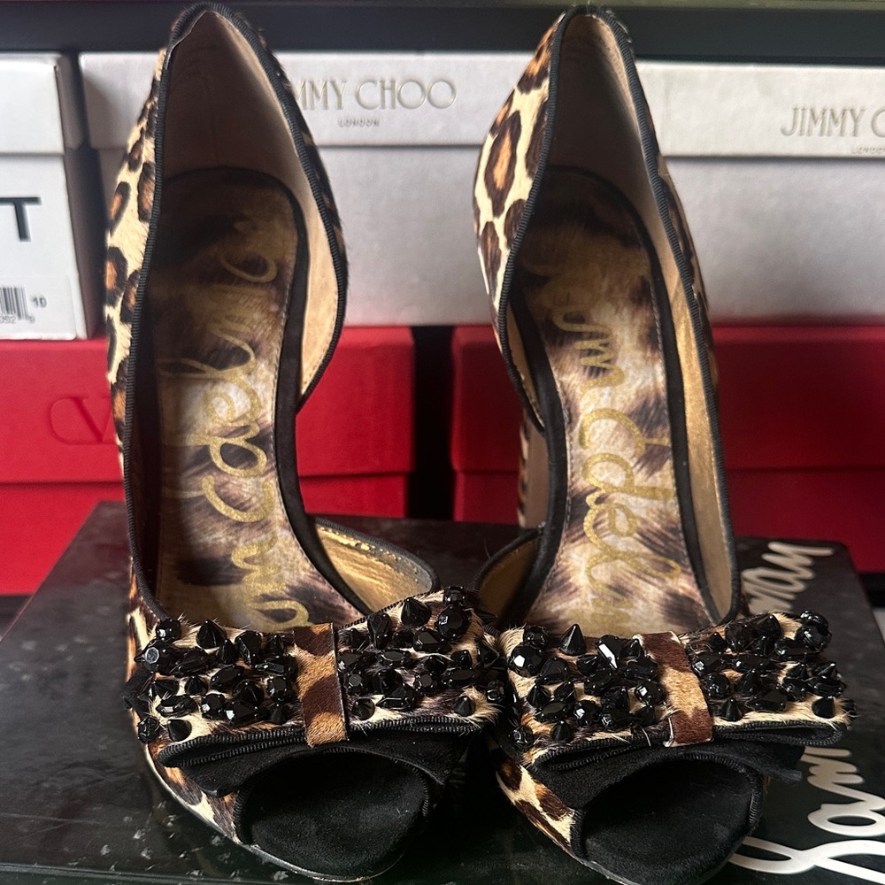 Sam Edelman Animal Print Heels with Black Bow